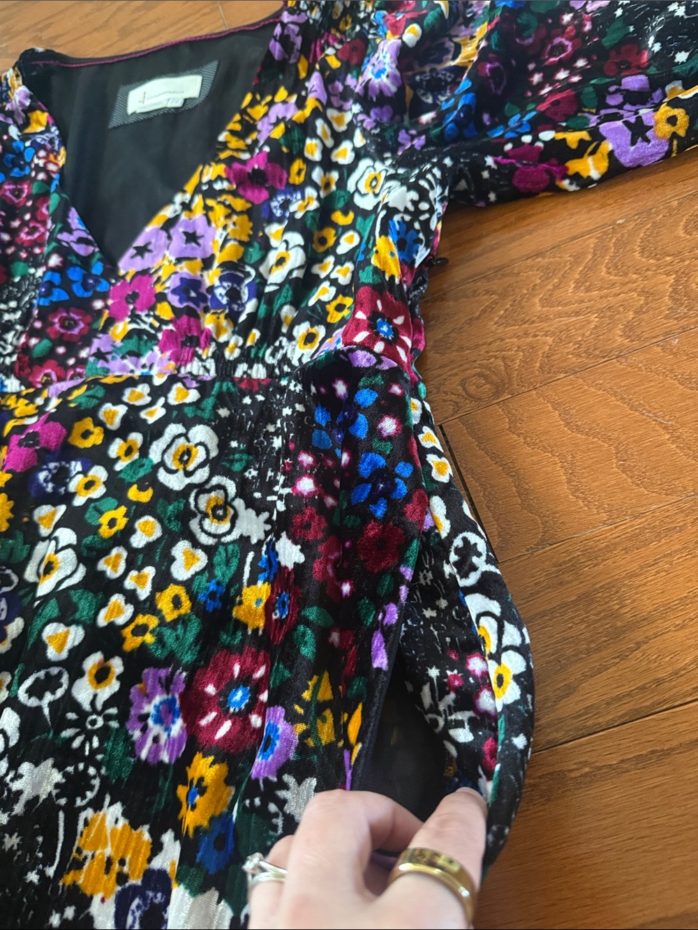 Anthropologie Francis floral velvet puff sleeve a-line dress - Picture 11 of 13